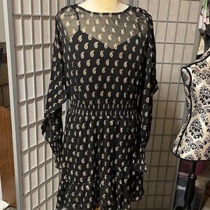 INC International Concepts Black Paisley Long Sleeve Dress
